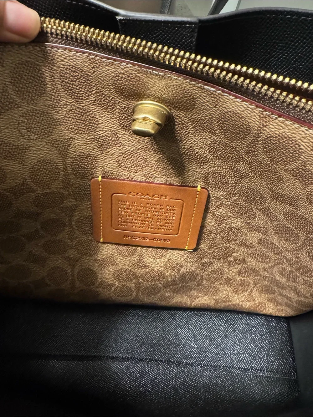 Coach Two-Tone Pebbled Leather Tote Bag in Taupe and Black - Picture 3 of 8